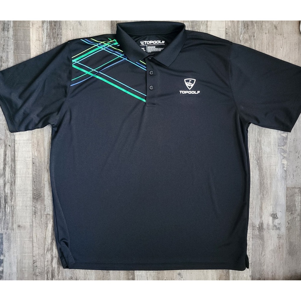 TopGolf Polo Shirt Mens XL Black Golf 100% Polyester Short Sleeve Top Golf